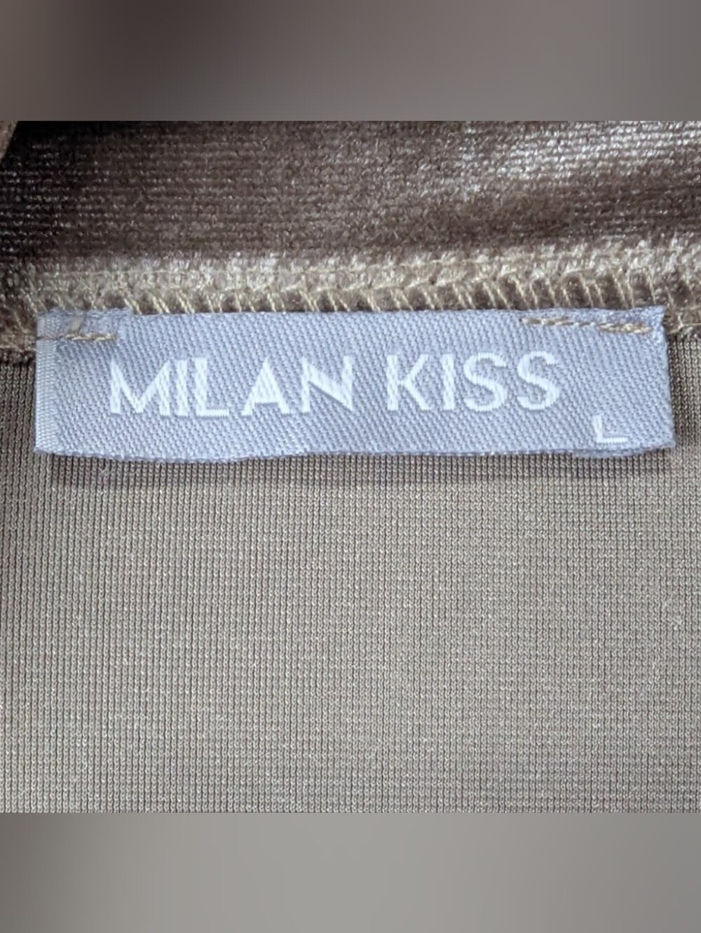 Milan Kiss Velvet Keyhole Choker Top Brown Taupe Long Sleeve Blouse Size L - Picture 6 of 8